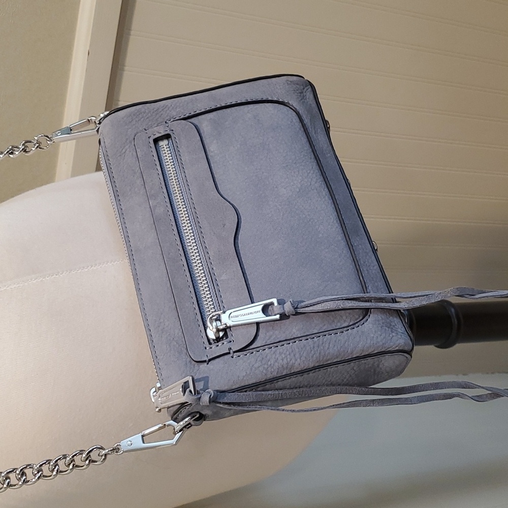 NWOT Rebecca Minkoff suede-feel leather crossbody blue/gray